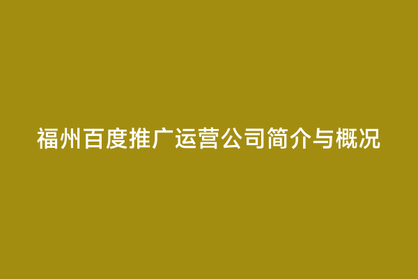 福州百度推广运营公司简介与概况