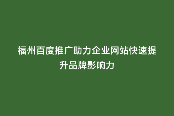 福州百度推广助力企业网站快速提升品牌影响力