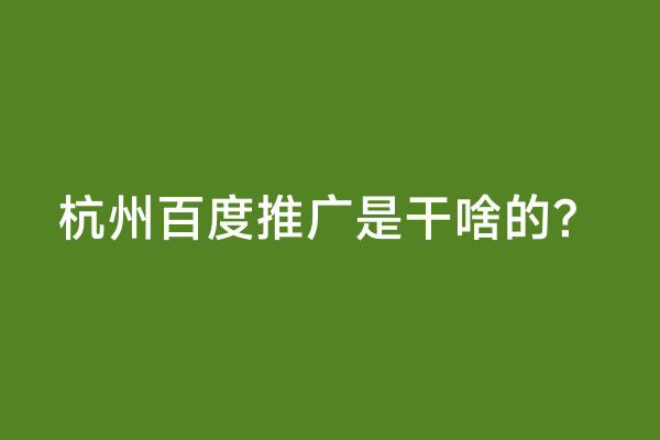 杭州百度推广是干啥的？