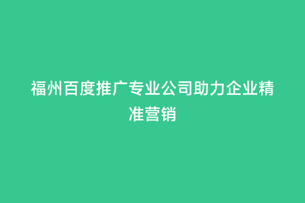 福州百度推广专业公司助力企业精准营销