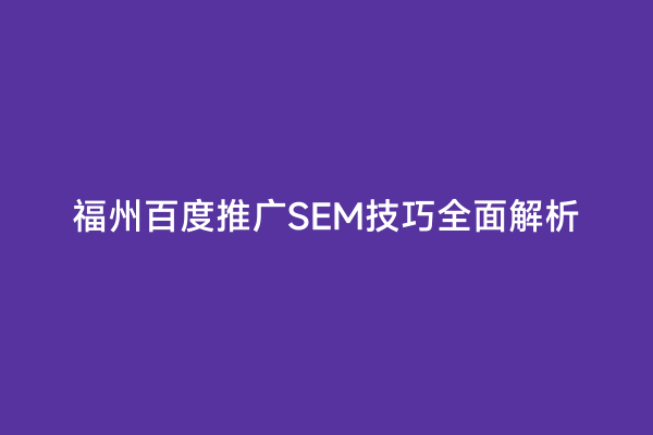 福州百度推广SEM技巧全面解析