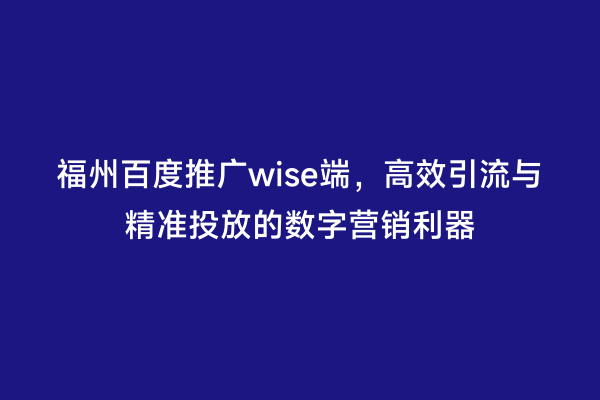 福州百度推广wise端，高效引流与精准投放的数字营销利器