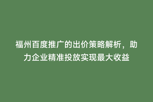 福州百度推广的出价策略解析，助力企业精准投放实现最大收益